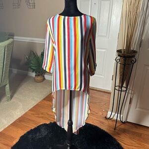 NY & Company Women's Sweet Pea Striped High Low Blouse Top Size M NWT